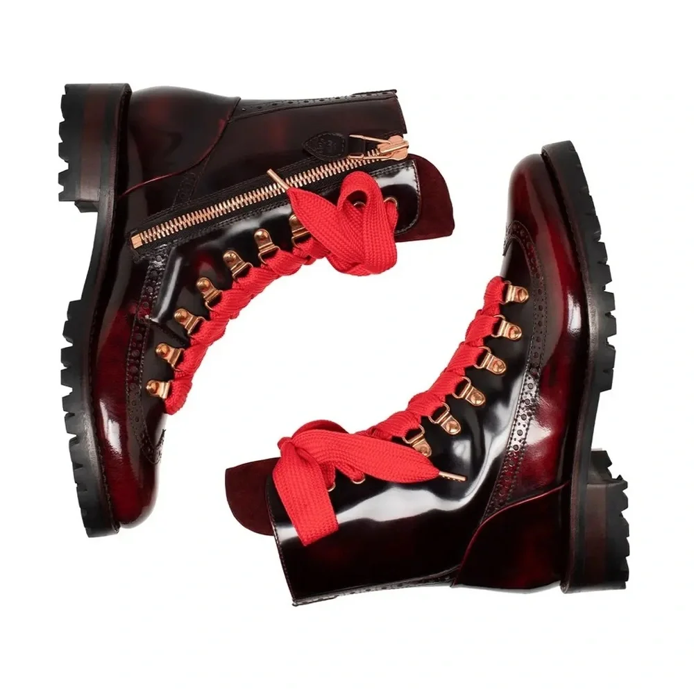 NIB Angela Scott Mr. Bernard Bordeaux Boots 37.5 - Picture 5 of 9